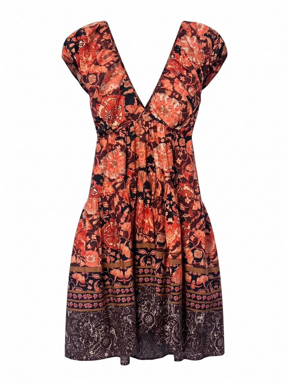 $170 NWT by ￼Anthropologie Printed V-Neck Babydoll Dress Size 2 Red Motif